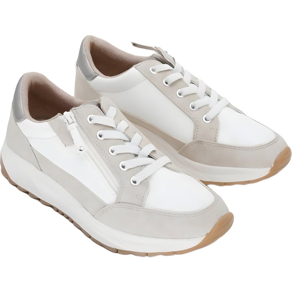 Naturalizer White and Beige Lace-Up Athletic Sneakers with Gum Outsole - Picture 4 of 6